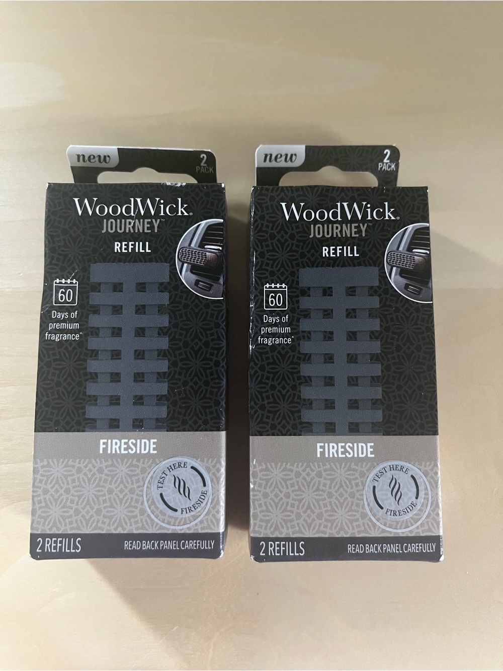Two Woodwick Journey Fireside Car Vent Fragrance Air Freshener Refills